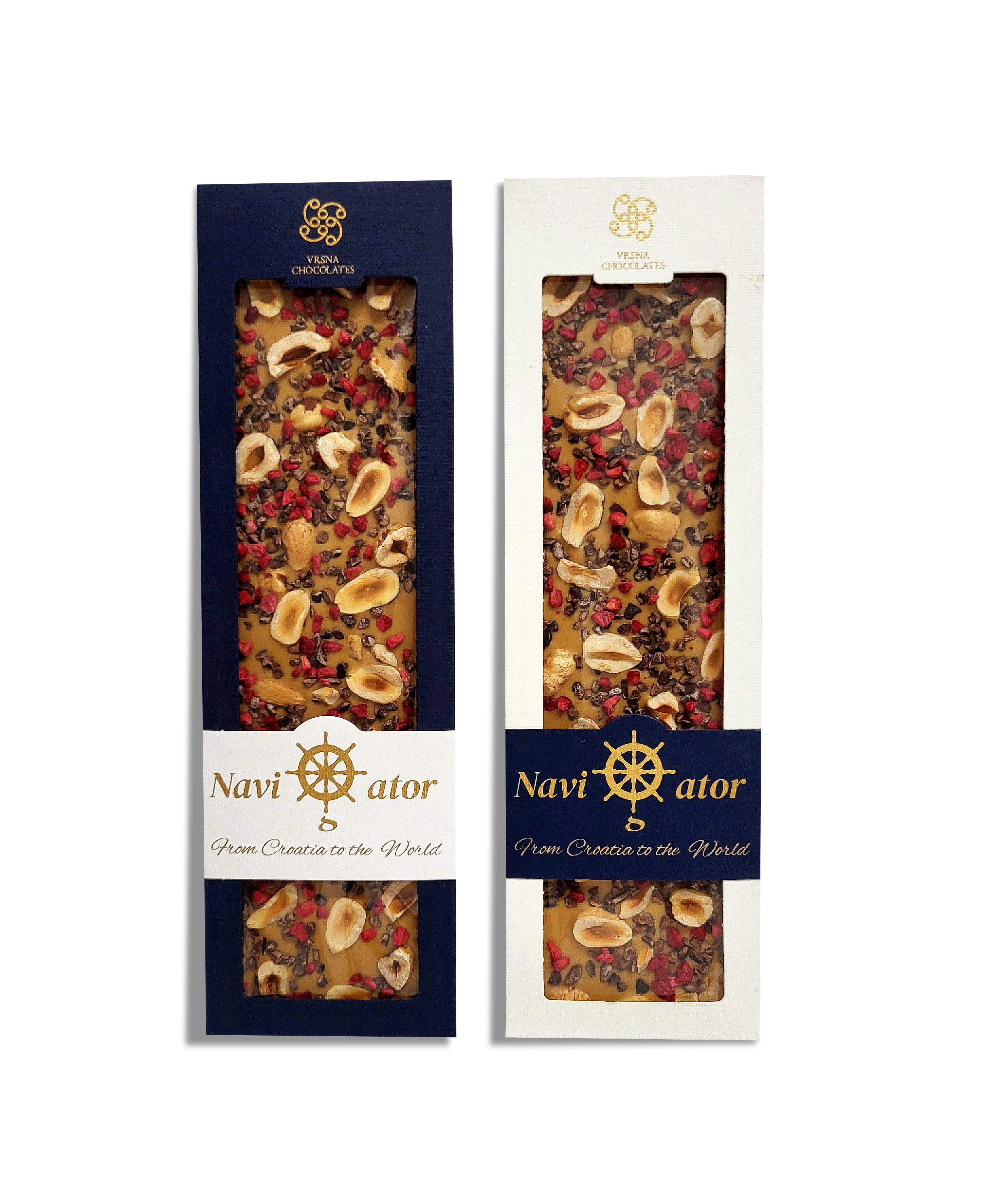 Navigator Caramel White Hazelnut, Cocoa nibs, Raspberry Bar 120g