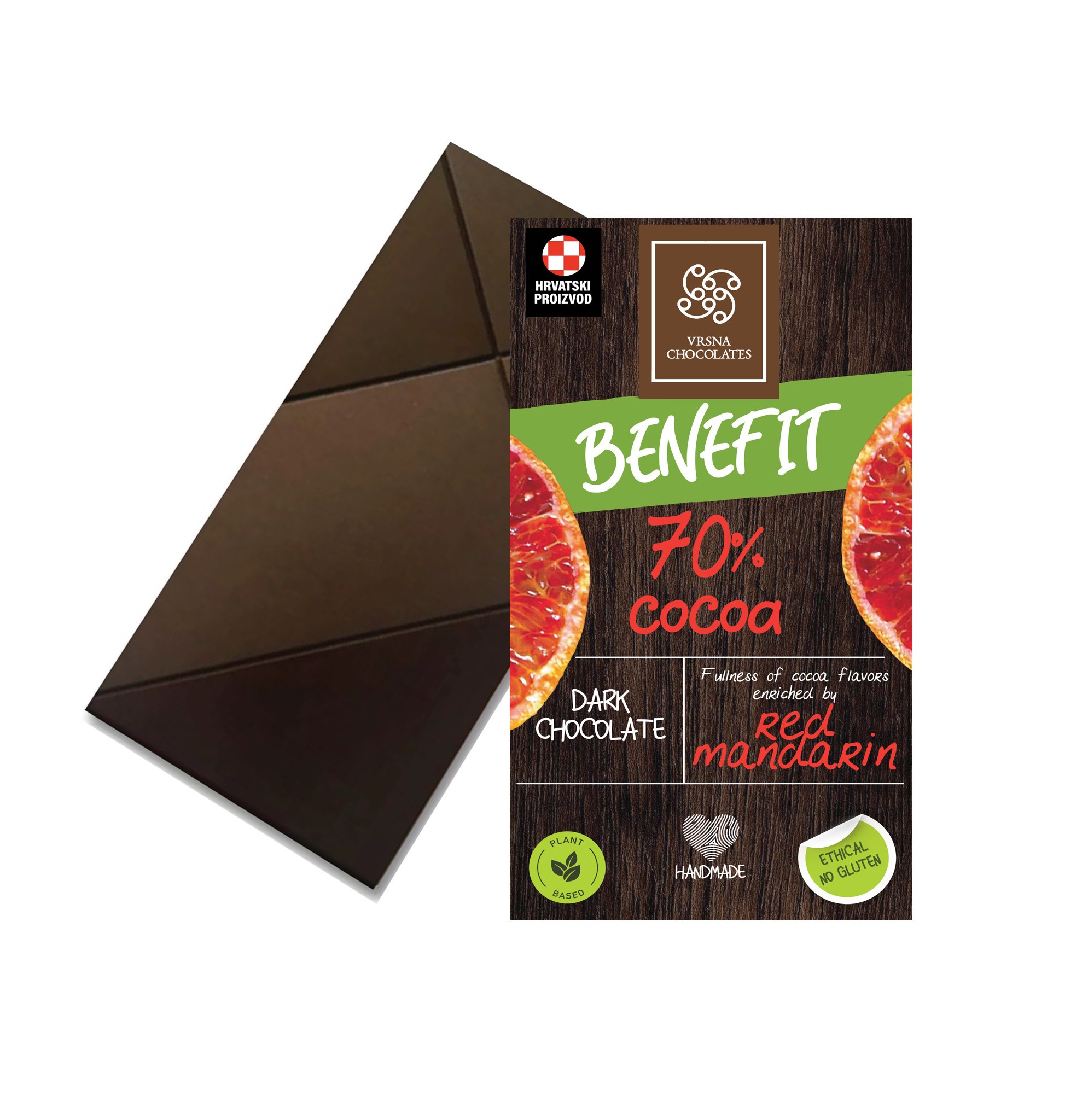 BENEFIT – Dark chocolate (70%) with red mandarin essential oil, 70g